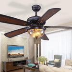 Retro Wooden Ceiling Fan with Dimmable LED Light, 42 Inch, Country Style