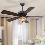 Retro Wooden Ceiling Fan with Dimmable LED Light, 42 Inch, Country Style