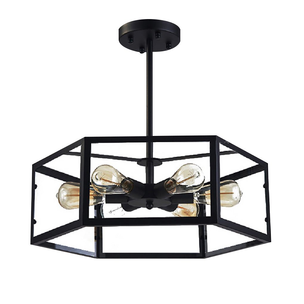Retro Creative Geometric Hexagonal Glass Led Ceiling Light For Cafe Restaurant
