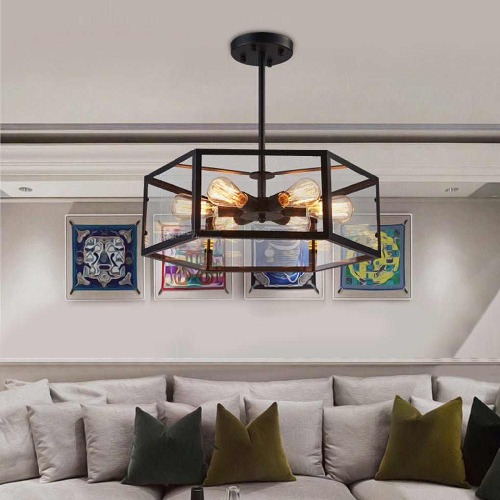 Retro Creative Geometric Hexagonal Glass Led Ceiling Light For Cafe Restaurant