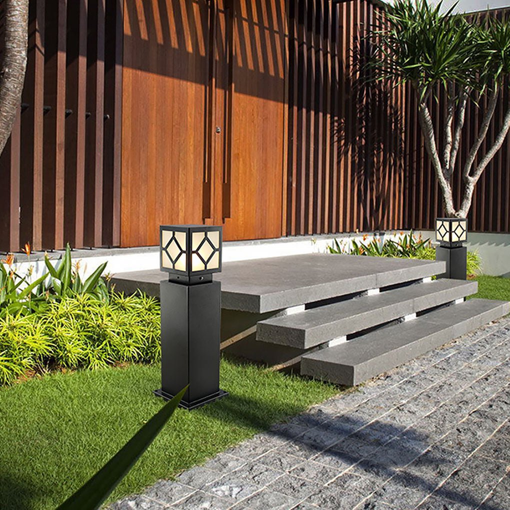 Retro European Solar Bollard Light with Frosted Glass Shade