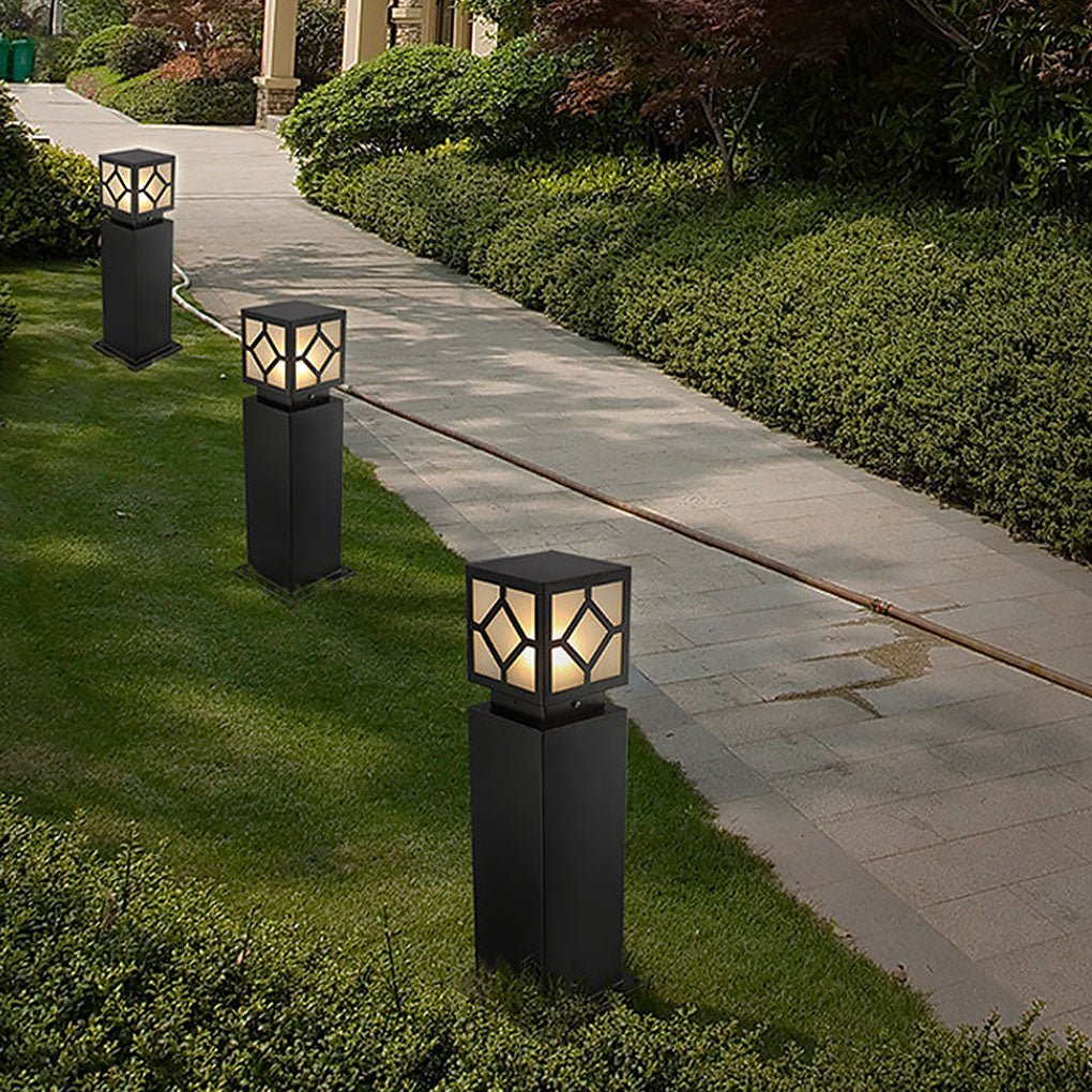 Retro European Solar Bollard Light with Frosted Glass Shade