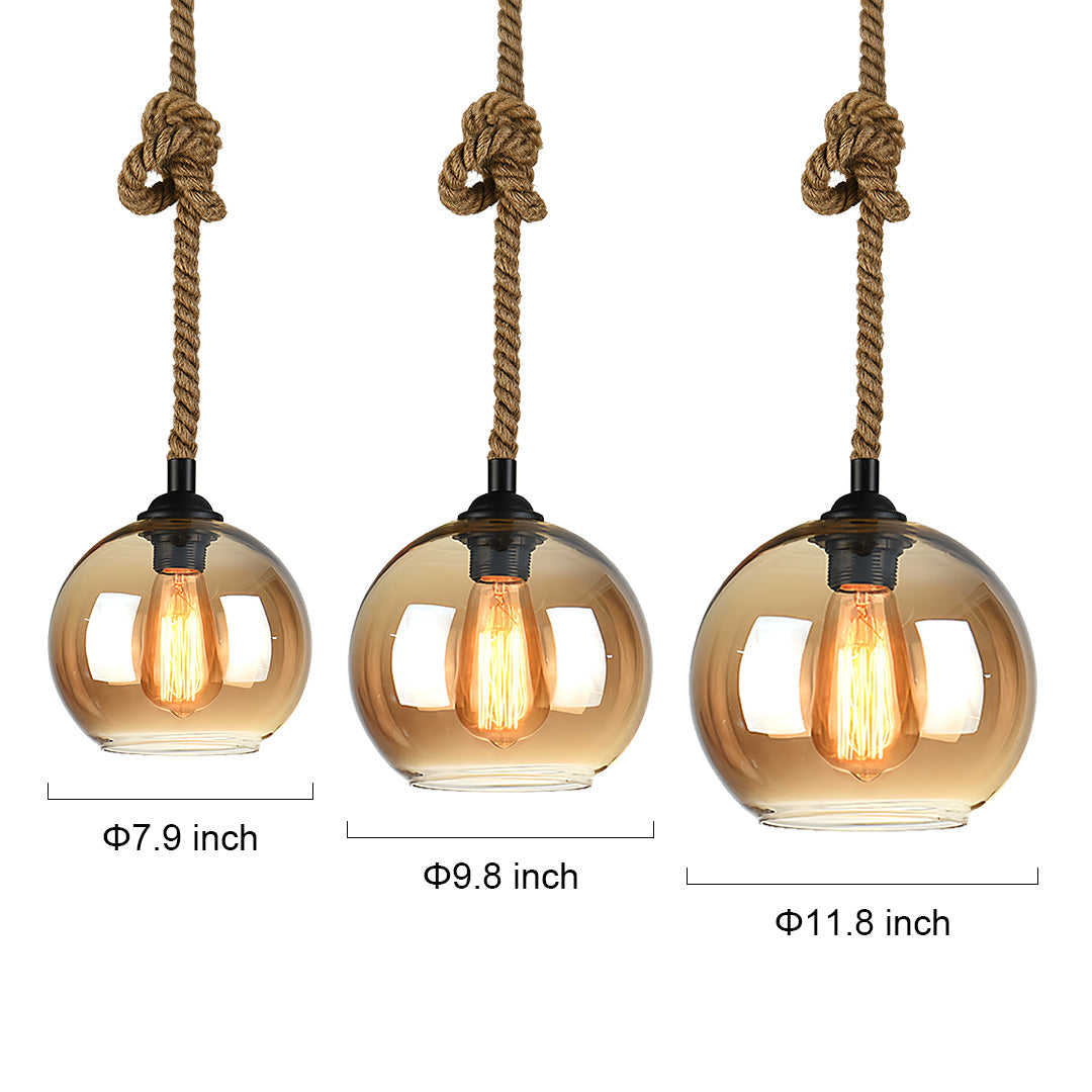 Artisan Glass Pendant Light with Natural Hemp Rope – Minimalist LED Ceiling Lamp