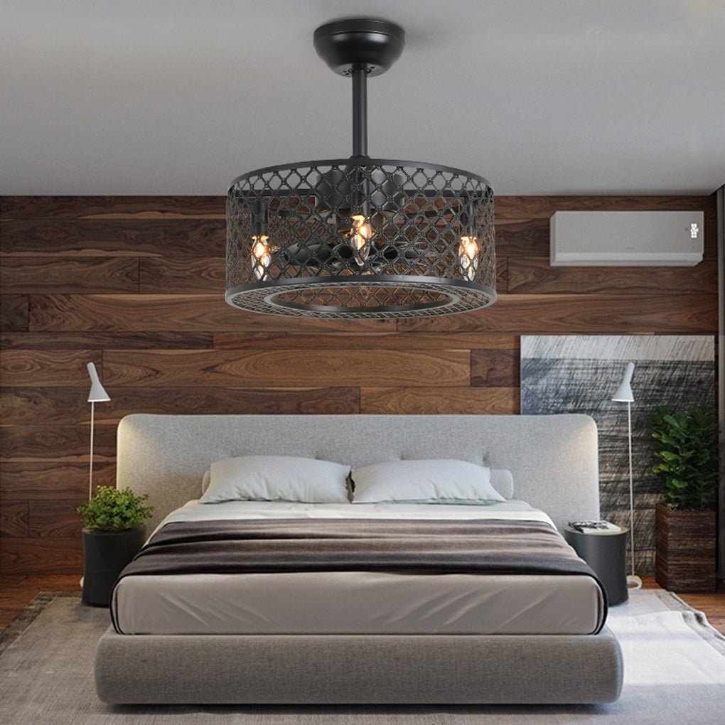 Retro Industrial Style Unique Iron Ceiling Fan Light With Remote Control