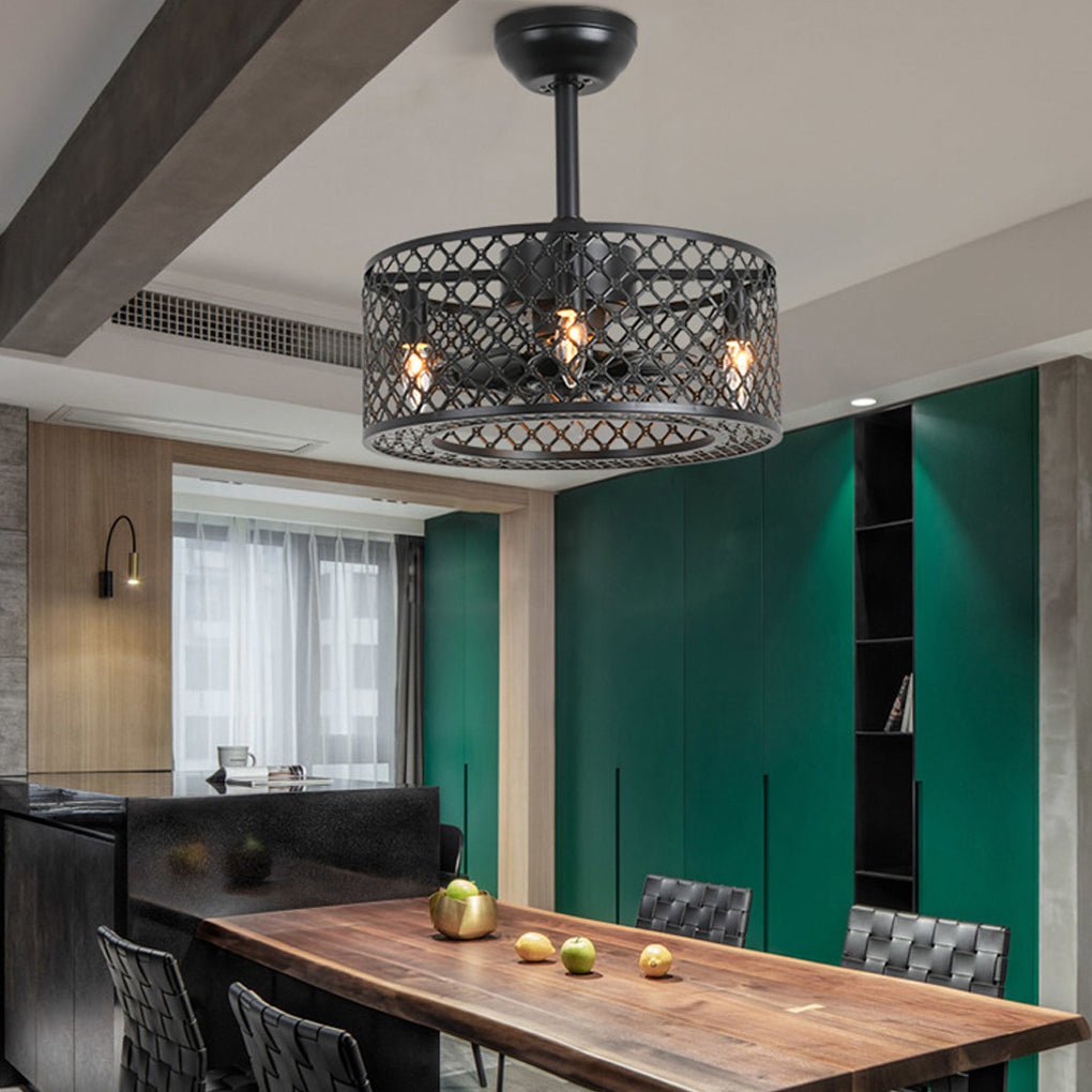 Retro Industrial Style Unique Iron Ceiling Fan Light With Remote Control