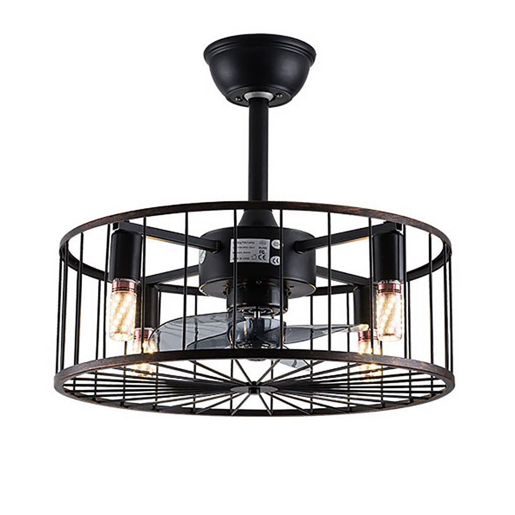Retro Industrial Timing Three Speed Wind Regulation Mute Cage Ceiling Fan Lamp