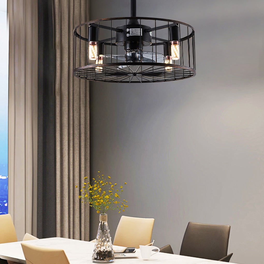 Retro Industrial Timing Three Speed Wind Regulation Mute Cage Ceiling Fan Lamp