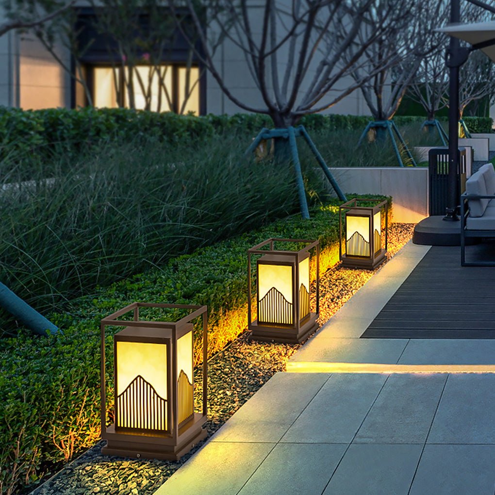 Outdoor Garden Light with Mountain Scene Shade in Stainless Steel