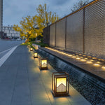 Outdoor Garden Light with Mountain Scene Shade in Stainless Steel