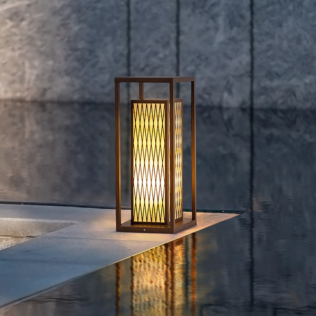 Classic Asian Courtyard Rectangular LED Outdoor Wall Light in Brown