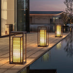Classic Asian Courtyard Rectangular LED Outdoor Wall Light in Brown