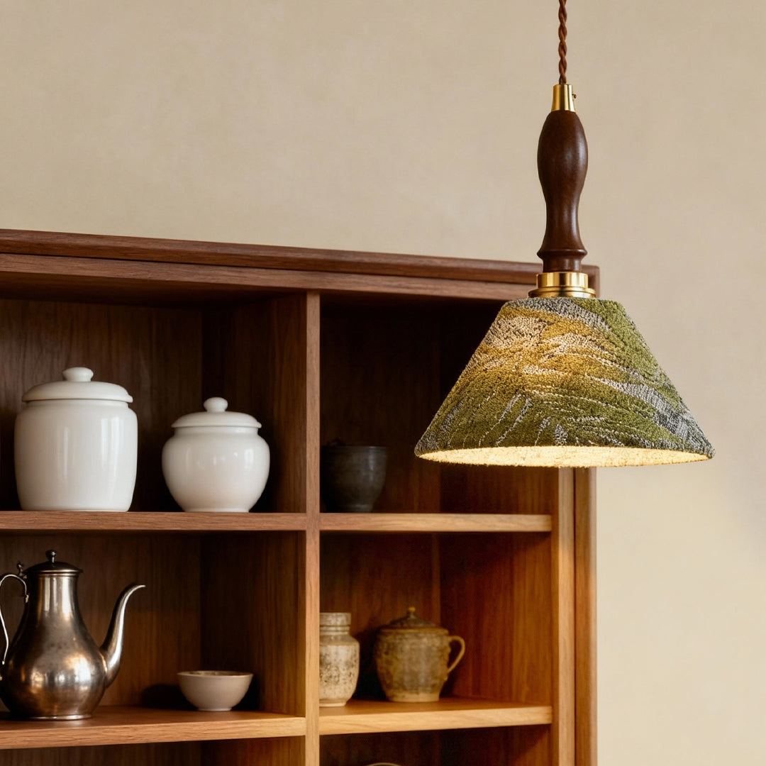 French Olive Green Metal Pendant Light with Adjustable Chain