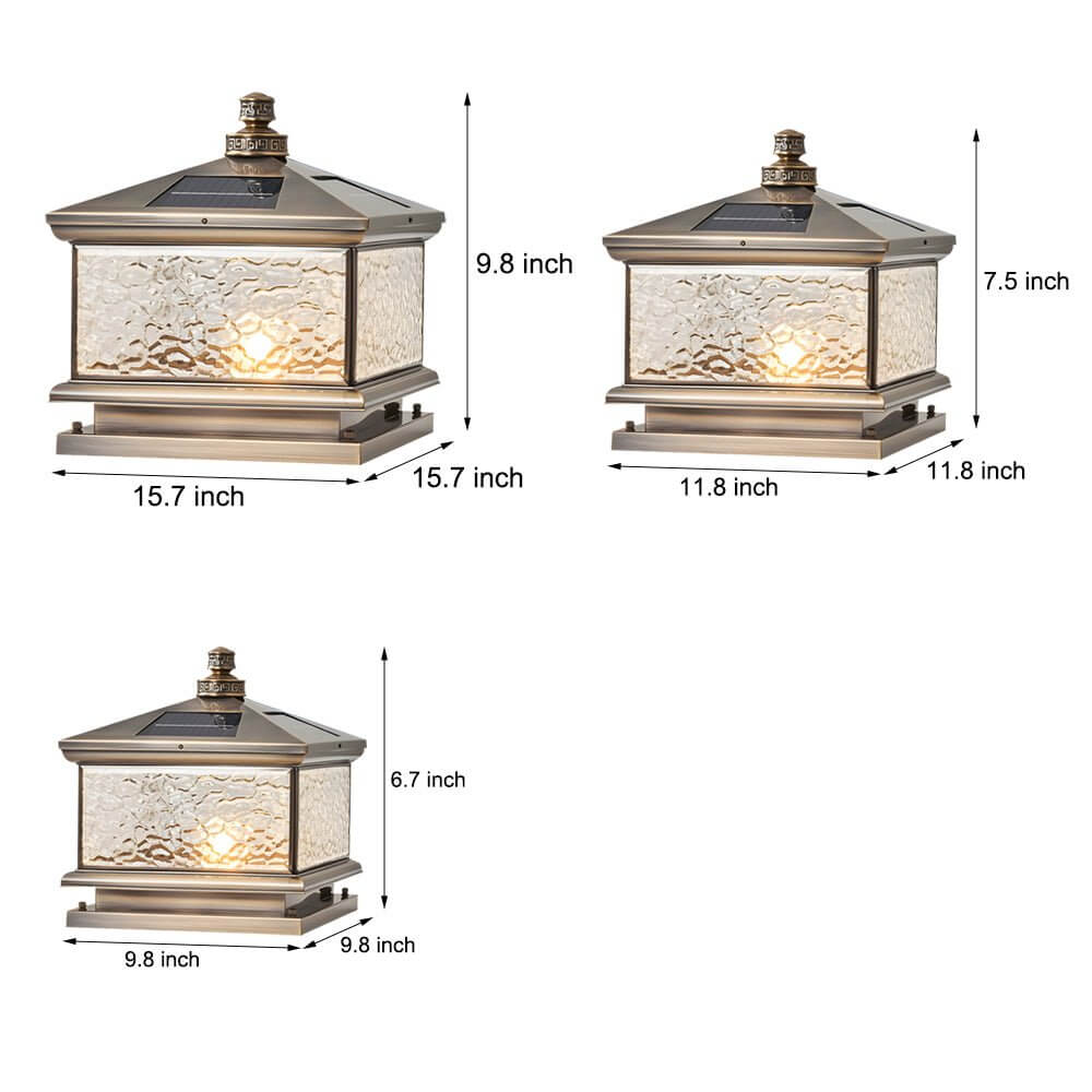 Antique Brass Square Pier Post Light with Ripple Glass Shade