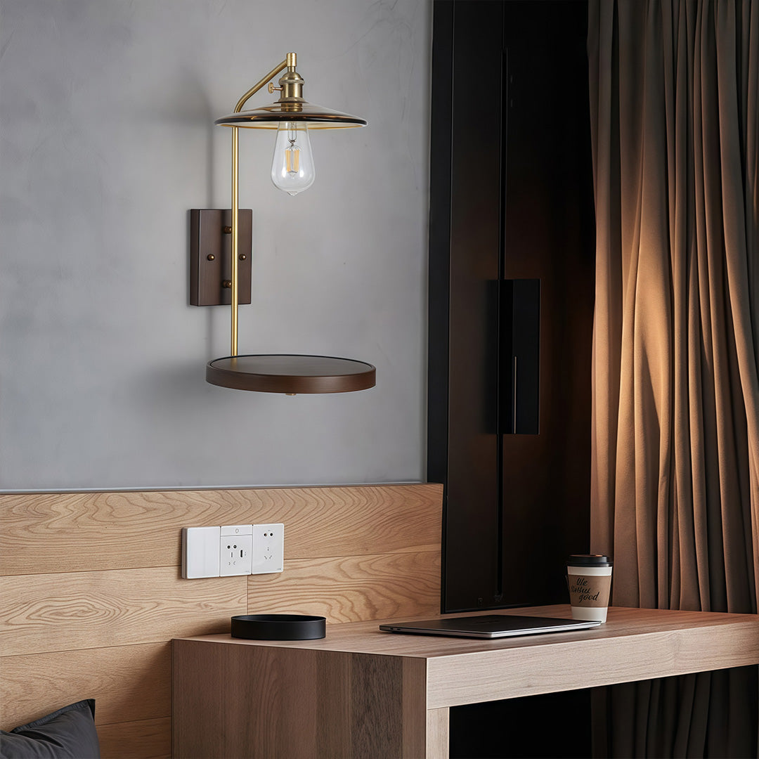 Japanese Retro Wave Glass Wall Sconce with Rubberwood Accent