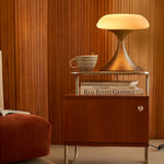 Mid-Century Modern Mushroom Table Lamp with Silver Iron Frame and LED Glow