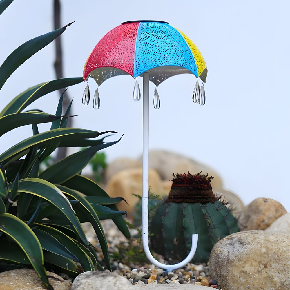 Retro Iron Umbrella Solar Pathway Lights with Multicolor LED Glow