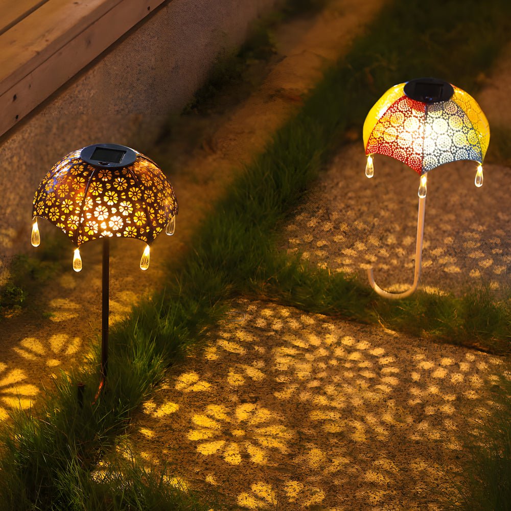 Retro Iron Umbrella Solar Pathway Lights with Multicolor LED Glow