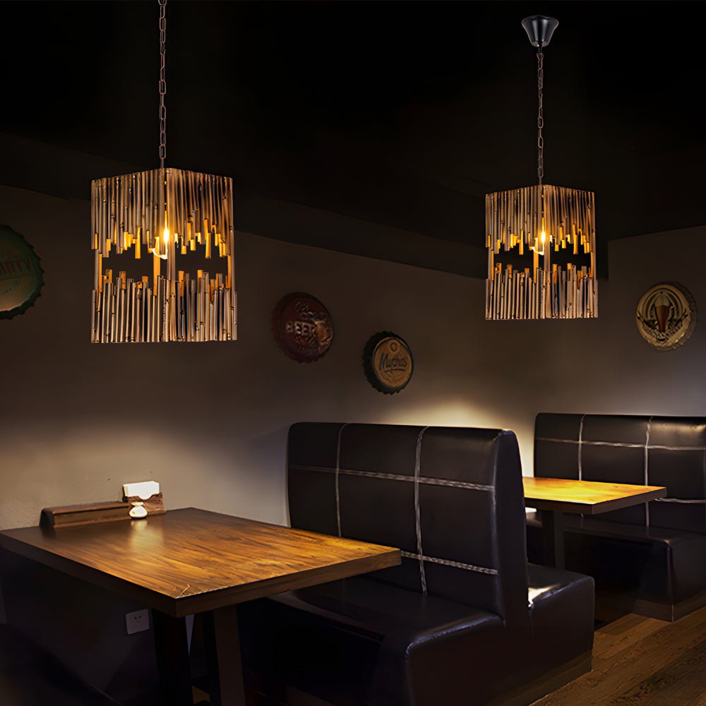 Artisan Bamboo Cuboid Pendant Light – Retro LED Suspension Lamp