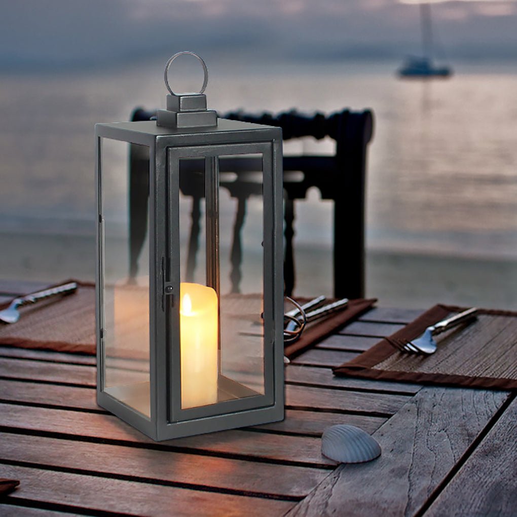 Retro Wrought Iron Glass Candle Holder Outdoor Windproof Portable Lamp