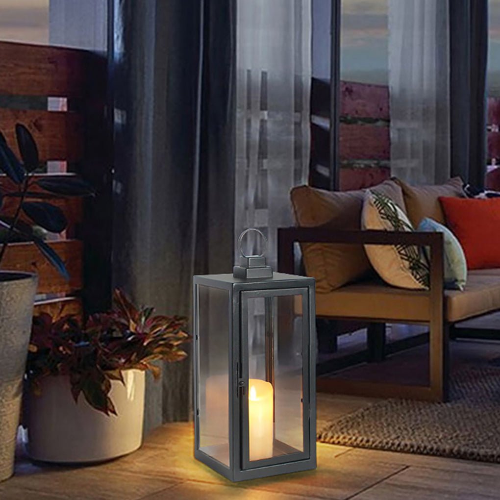 Retro Wrought Iron Glass Candle Holder Outdoor Windproof Portable Lamp
