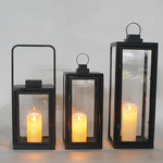 Retro Wrought Iron Glass Candle Holder Outdoor Windproof Portable Lamp
