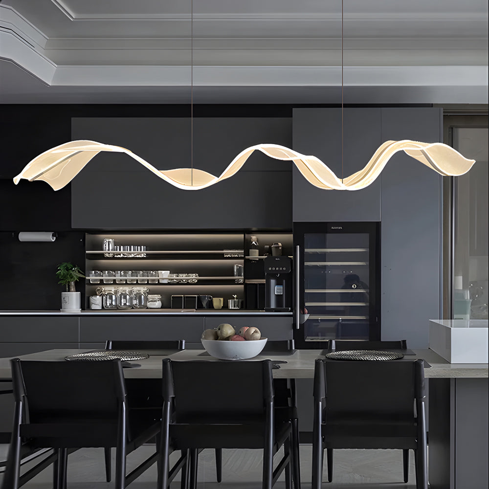 Ribbon Wave LED Pendant Light – Modern Linear Suspension for Dining and Living Spaces