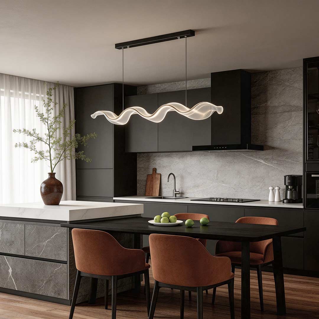 Ribbon Wave LED Pendant Light – Modern Linear Suspension for Dining and Living Spaces
