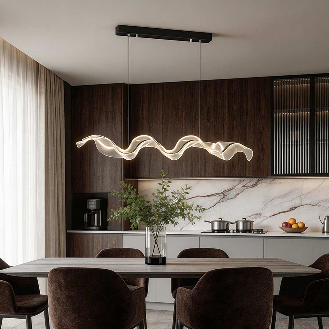 Ribbon Wave LED Pendant Light – Modern Linear Suspension for Dining and Living Spaces