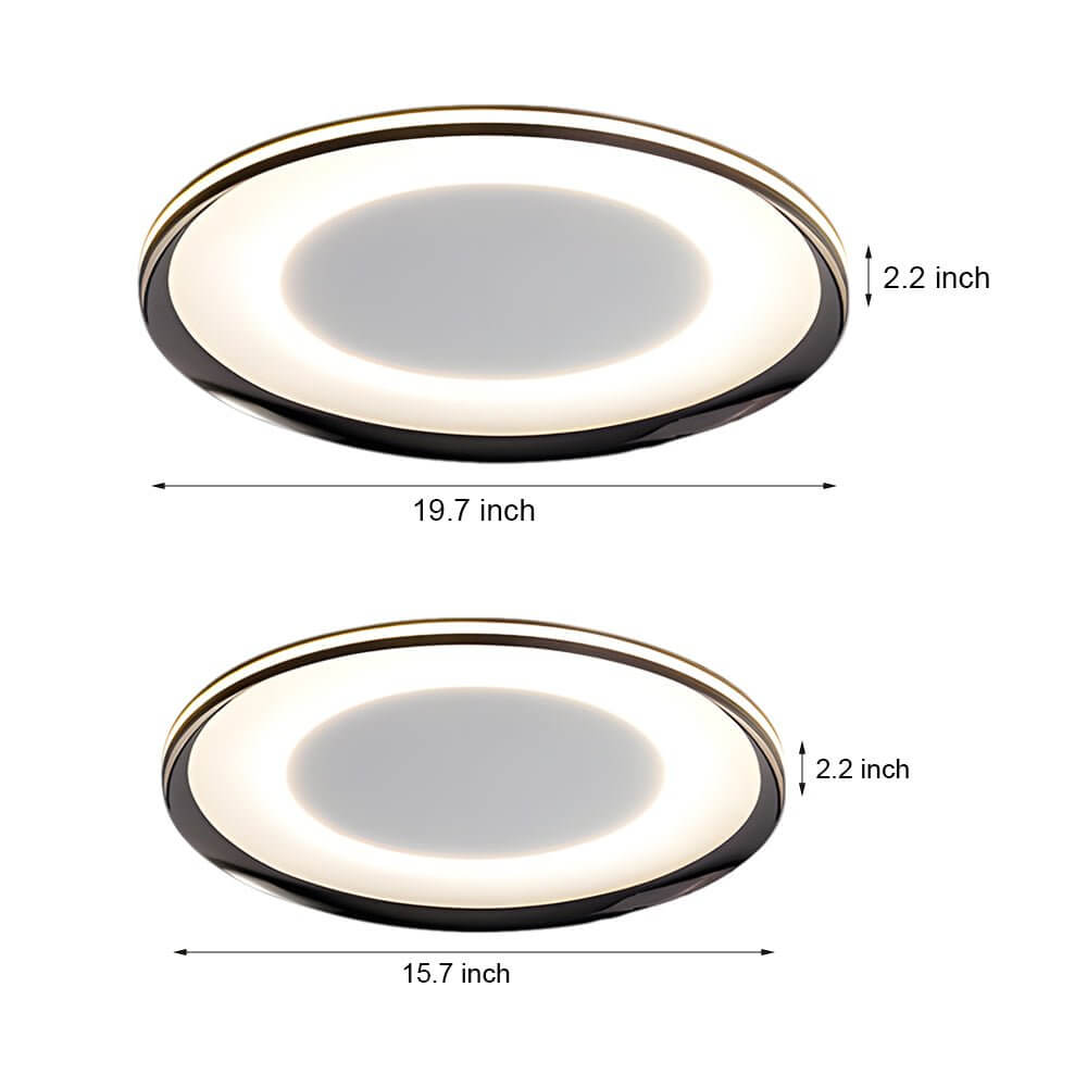 Round LED Flush Ceiling Light in Matte Black with Layered Halo Illumination