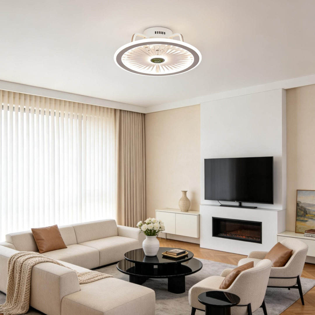 Modern Bladeless Ceiling Fan with Dimmable LED Light for Contemporary Interiors