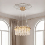 French Minimalist Crystal Chandelier in Champagne Gold Finish