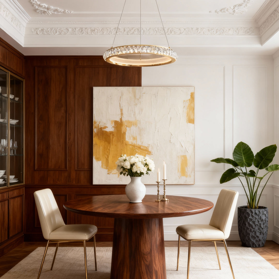 Italian Round Crystal Chandelier in Gold with LED Illumination