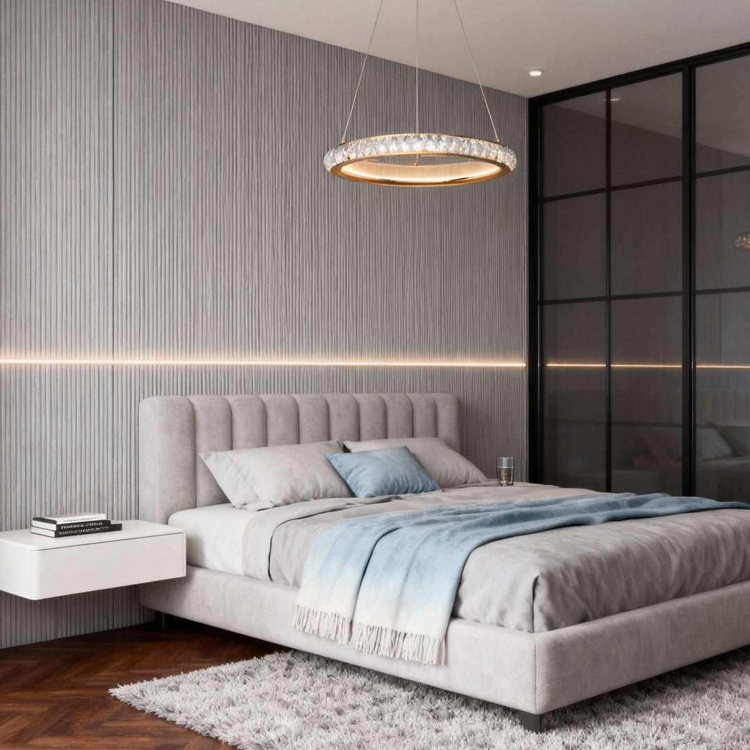 Italian Round Crystal Chandelier in Gold with LED Illumination
