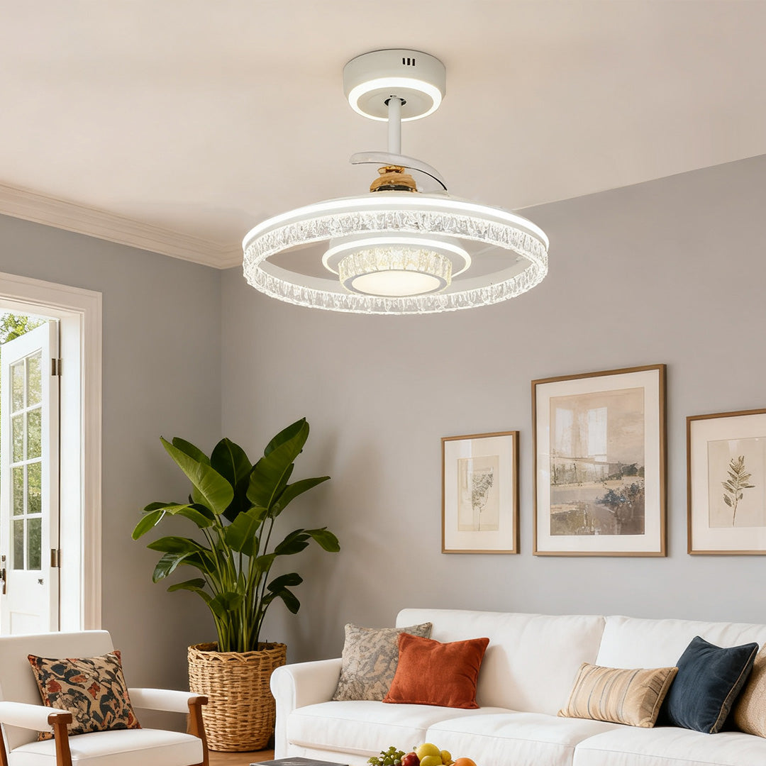 Nordic White Ceiling Fan with Integrated LED Round Light