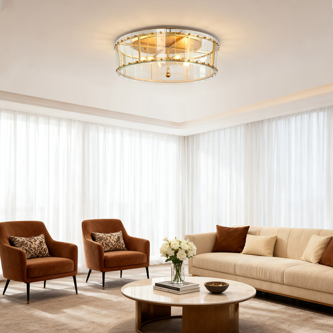 Lumière Flush Ceiling Light in Gold and Glass