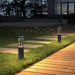 Outdoor Bollard Path Lights in Sand-Black Aluminum with Warm LED Glow