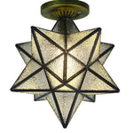 Geometric Star Semi-Flush Ceiling Light in Metal and Glass