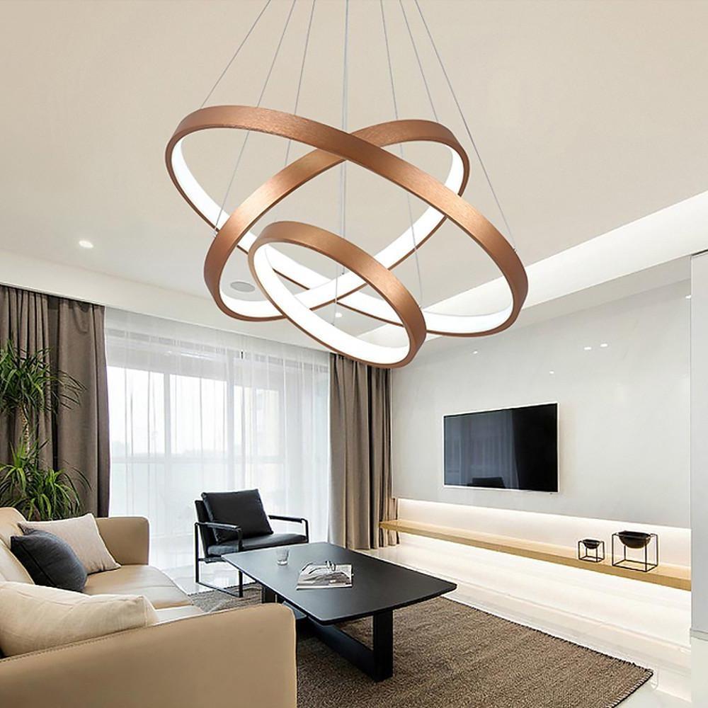 Acrylic Bronze 3 Tier Ring Chandelier Dimmable Led 59 Adjustable Pendant Lights