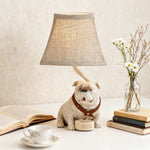 White Resin Dog Table Lamp with Fabric Shade, Mid-Century Modern Decor