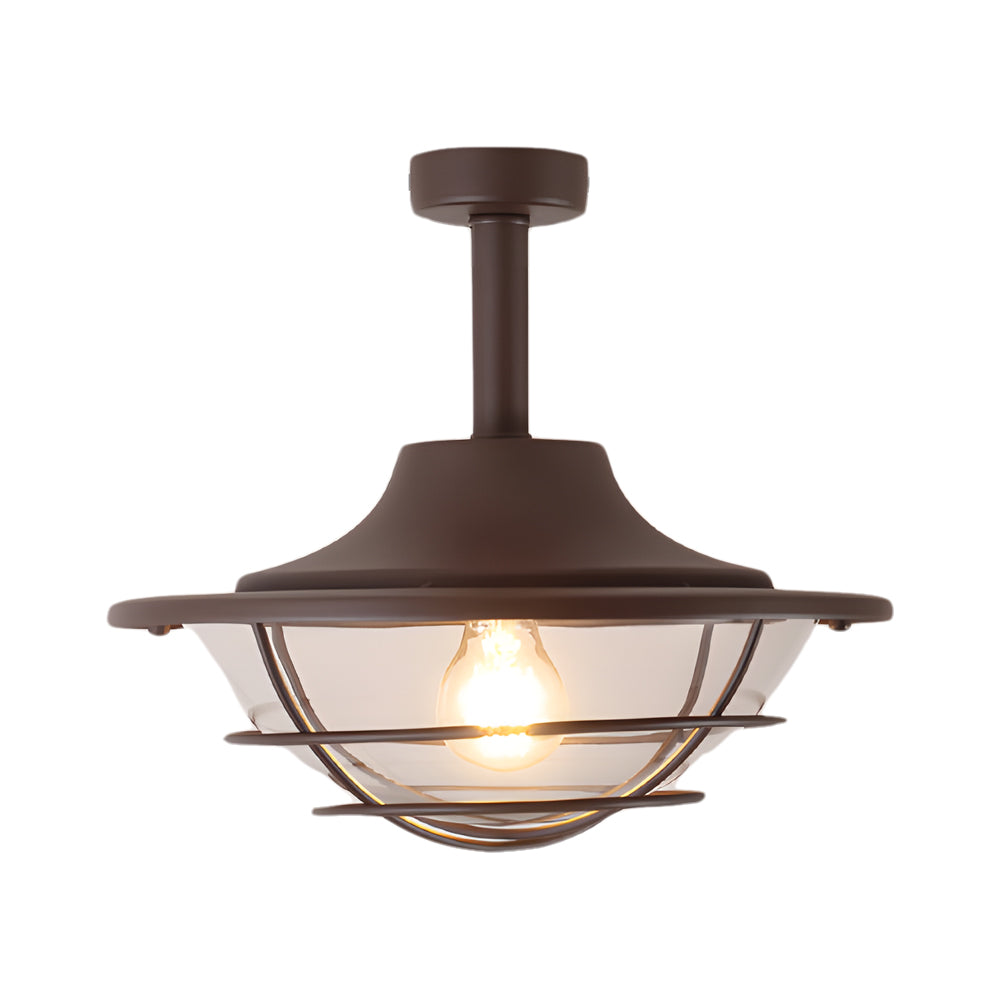 Coastal Semi Flush Ceiling Light in Wrought Iron with Clear Glass Shade