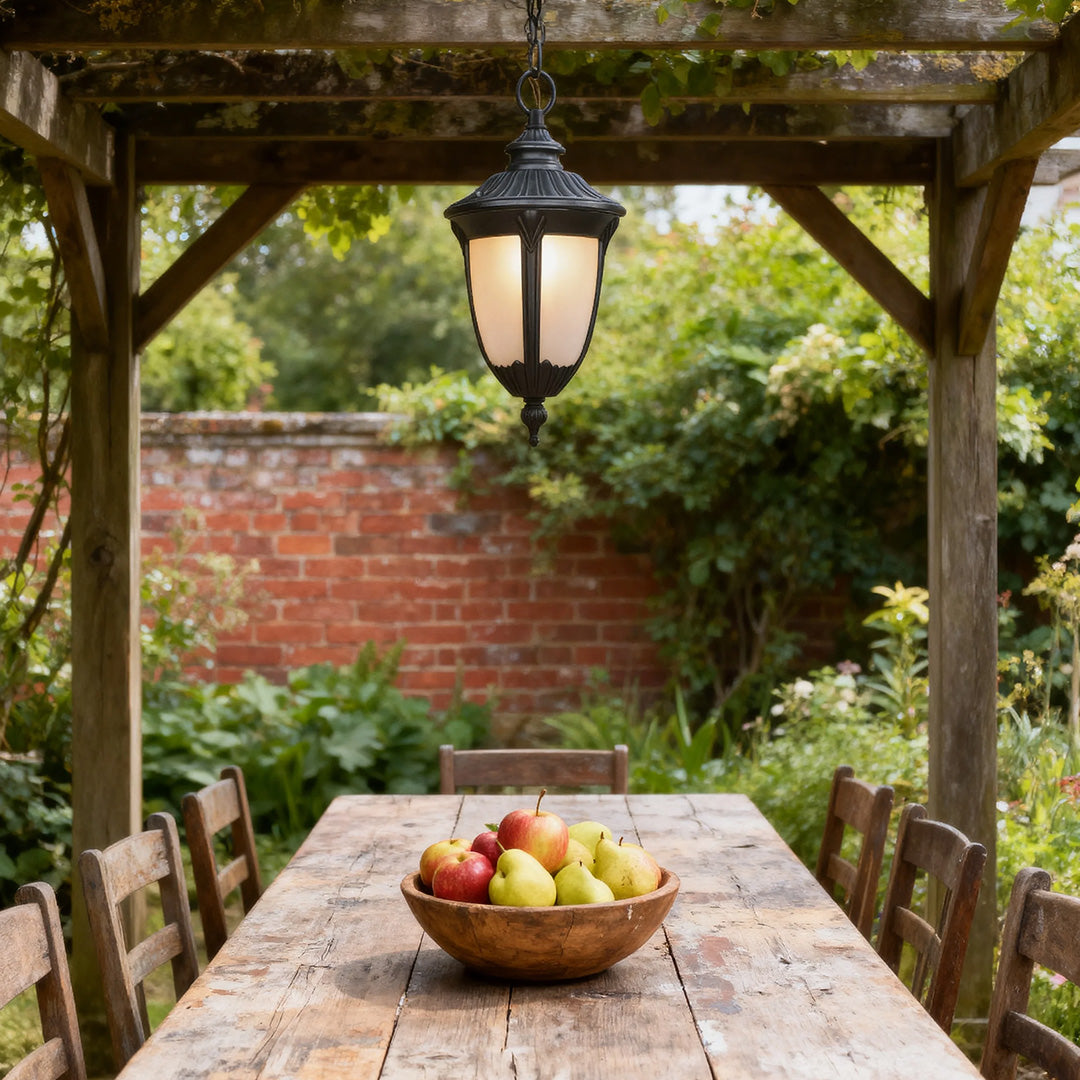 Black Aluminum Outdoor Pendant Light with Clear Glass Shade