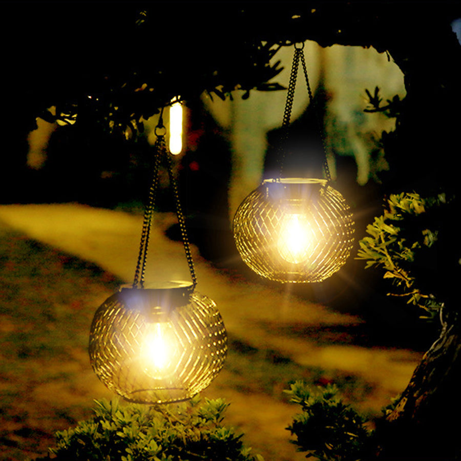 Solar-Powered Iron Lantern Hanging Lights for Outdoor Ambiance