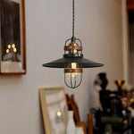 Industrial Vintage Pendant Light with Walnut Accents, Adjustable Hanging Chain