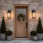 Black Aluminum Outdoor Wall Sconce with Amber Glass