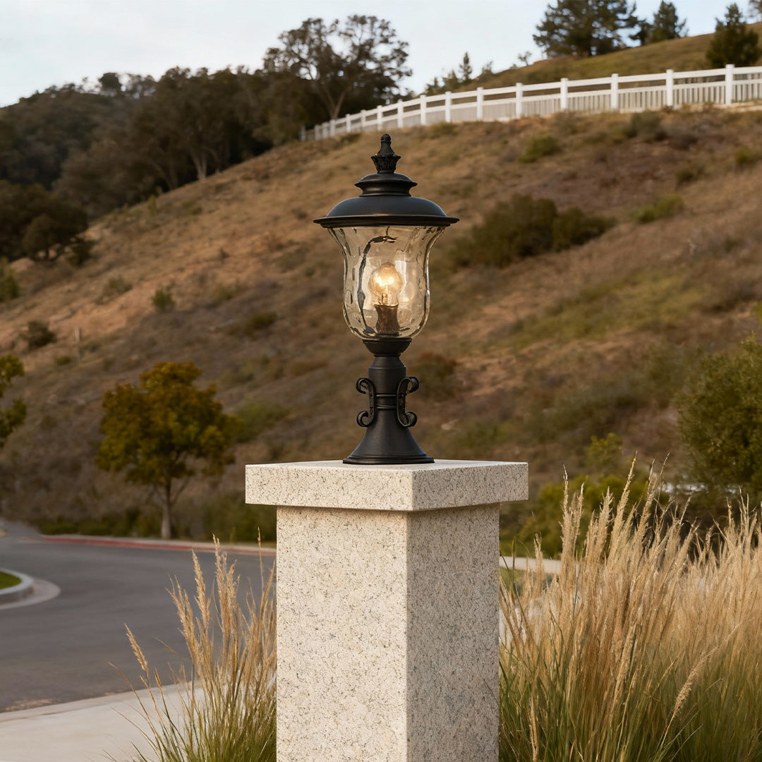 European Classic Outdoor Pillar Gate Light in Sand-Black Aluminum