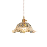 Japanese Floral Glass Pendant Light in Brushed Brass