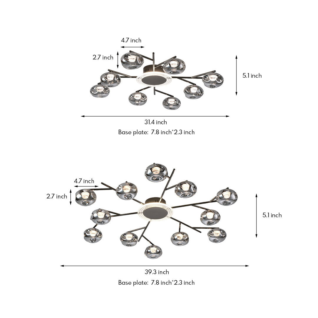 Lumina Branching Semi-Flush Ceiling Light in Black or Copper