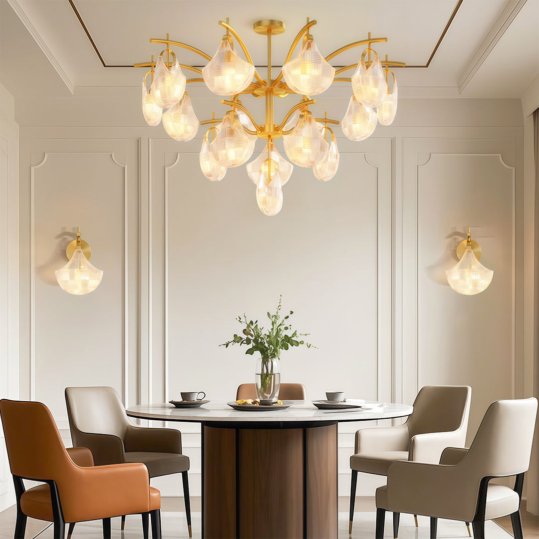 Shell Chandelier Modern Luxury Ceiling Light in Copper, Nickel, or Black