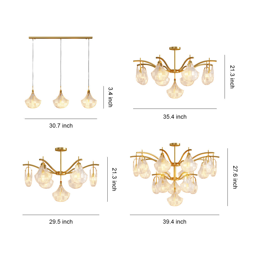 Shell Chandelier Modern Luxury Ceiling Light in Copper, Nickel, or Black