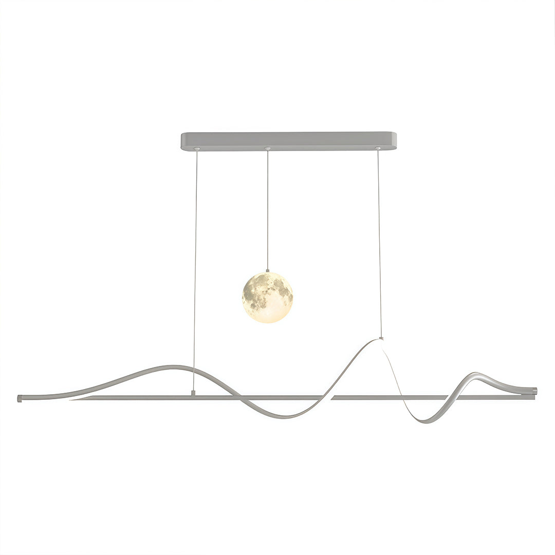 Art Deco Moon Pendant Light with Adjustable Chain, Dimmable LED Linear Suspension